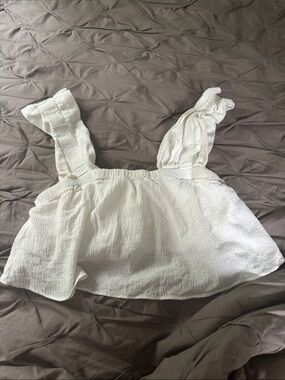 VICI White Textured Ruffle Crop Top